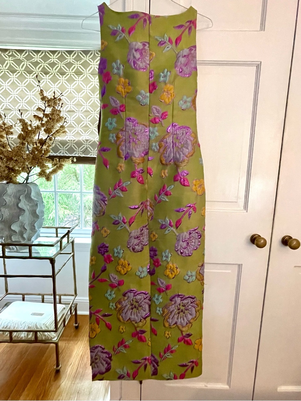 Arianne Elmy maxi Dress green w pink lining and Multicolor Floral Jacquard new - Picture 3 of 7